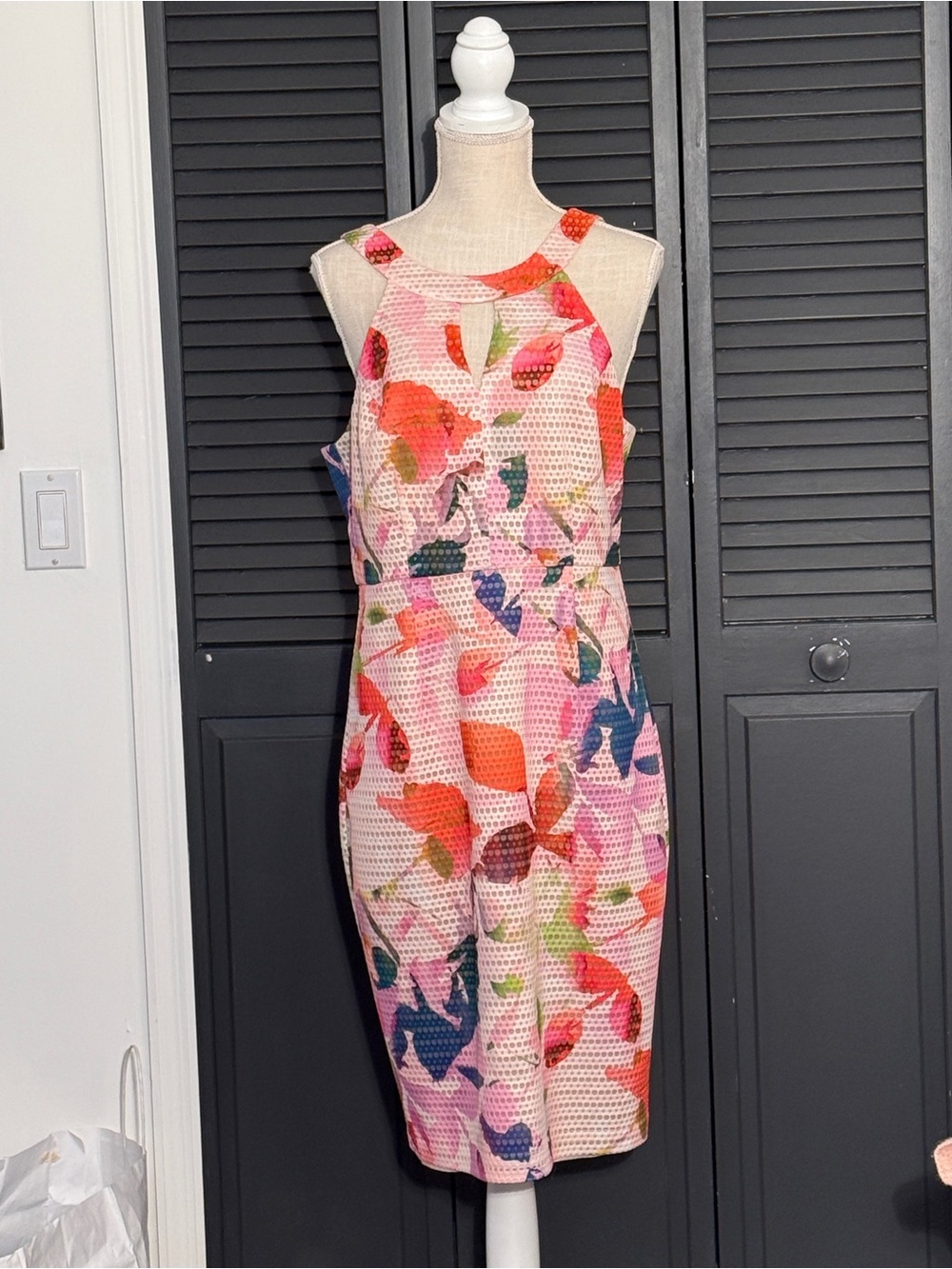 Trina Turk Bright Floral Mesh Grid Halter Sheath Dress - Size 12